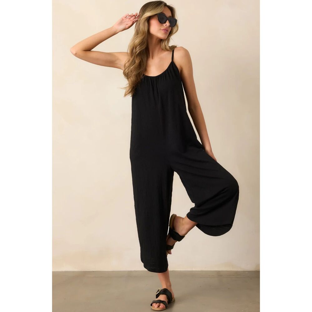 Women's Z SUPPLY Black Flared Jumpsuit with Pockets Size Small
